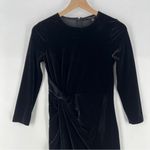 Banana Republic Banana‎ Republic Black Plush Velvet Twisted Faux Wrap Midi Sheath Dress Photo 1