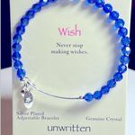 Unwritten NEW Beaded 7.5" BANGLE BRACELET Silver Plate Genuine Crystal Blue NWT Photo 3