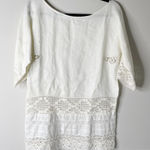 Place Nationale white linen crochet‎ lace tunic top Size M Photo 0