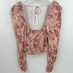 Free People Hilary Floral Cropped Long Sleeves Top Pink Combo Blouse Size Small Photo 5