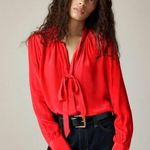 J.Crew Alyssa Drapery Tie Neck Top in Crepe de Chine Red Long Sleeve 8 $118 Photo 0