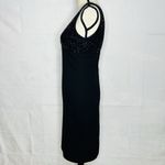 Cache  Black Cocktail Dress 90s Y2K Black Sz 2 Beaded Top Vintage V-Neck Photo 5