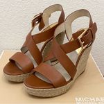 Michael Kors Michael Giovanna Wedge Luggage Color Brown Leather Sandals Size 8 Photo 0