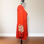 Free People  M Red Embroidered Tiered Gauzy Mini Dress Floral Boho Peasant Flowy Photo 1