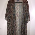 Democracy  Open Front Duster Geometric Print Earth Tones Sheer L/XL Photo 0