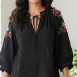 ZARA  Boho Black Green Red Embroidered Voluminous 3/4 Sleeve Peasant Blouse XS Photo 0