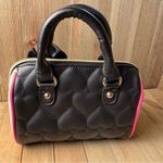 Betsey Johnson  Small Mini‎ Satchel Bag Shoulder Strap Black Pink Quilted Heart Photo 2