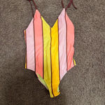 Aerie  Cheeky One-Piece Striped Swimsuit Bathing Suit Open Back Size XL NWT‎ Photo 5