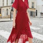 Goelia1995 10 Momme Mulberry Silk Polka Dots Print Wrapped Ruffle Women Midi Dress - xxs Photo 1