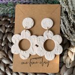 Large Textured Flower Clay Earrings in Cream Photo 1