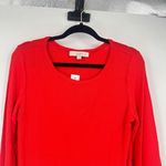 Loft NWT  Ribbed Bright Candy Apple Red‎ Long Sleeve Top Large Crew Neck Stretch Photo 5