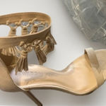 Wild Diva Tan tassel heels Nwt open toe fringe boho fall party boho classic Photo 0