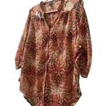 Anthropologie Fig & Flower Sheer Floral Button Up Shirt Blouse Top Size Large Red Photo 2