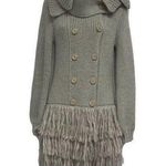 Sisley Womens Long Sweater Coat Size S Beige Button Front Boho Fringe Italy Photo 0