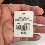 Tantrums Size L Tunic Top Brass Beaded Front Long Sleeve Split V Photo 7