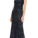Mac Duggal 26331 Midnight Blue Cowl Back Boat Neck Sequined Evening Gown Size 4 Photo 0