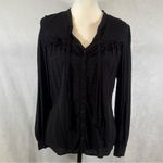 a.n.a Black long sleeve pussybow clip dot button down top size medium Photo 1