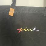 PINK - Victoria's Secret Victoria's Secret PINK Canvas Tote Bag Black Rainbow Logo Large Duffel Travel Photo 1