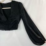 Bar III New  Lace Hem V-Neck Balloon Sleeve Crop Top Cropped Blouse Black Size XS Photo 7