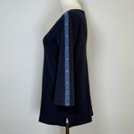 Karen Scott Studded Boat Neck Cotton Top Navy 3/4 Sleeve Women’s Petite Large Photo 2