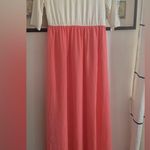 Pink Blush 3/4 Sleeve White Pink Maternity Maxi Dress Sz M Lightweight Easy Wear Photo 1