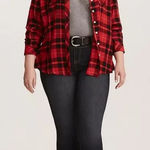 Torrid  Challis Button Down Shirt Red Buffalo Plaid Photo 0