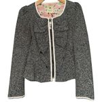 Anthropologie Elevenses  Women’s 2 Gray Tweed Peplum Ruffle Front Zip Up Jacket Photo 2