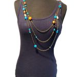 Cache Navy Stretch Cami Tee Top Removable Chain Bead Necklace Lot 2 New $88 NWT Photo 2