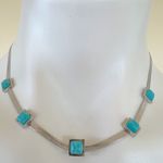 Silver plated Square turquoise necklace Snake Stainless Steel men womens jewelry Blue Photo 2