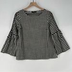 Madewell  Lightweight Cotton Gingham Checked Lace Up Bell‎ Sleeve Top Photo 2