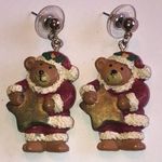 Vintage Festive Bear Earrings with Gold Tone Star Red Photo 0
