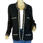 White House | Black Market  BLACK W/METALLIC SILVER STRANDS BEADED CARDIGAN (XL) Photo 5