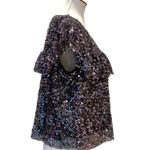 Altar'd State  Medium Top babydoll Sequin Blouse Y2K Ruffle Shirt Gunmetal Grey Photo 3
