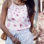 CAbi Shirt Pink Style 5218 Floating Poppy Tie Back Floral Halter Tank Top Photo 1