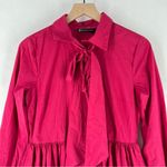 NY&C Pink Cotton Blend Button Front Tie Neck Pleated Fit & Flare Shirt Dress Size XS Photo 2