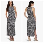 Anne Klein  Lion Head Logo Print Shift Slip Maxi Dress Black White 6 Sleeveless Photo 1