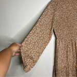 Pink Lily  tan pink floral smocked midi dress long sleeve women’s size XL cottage Photo 2