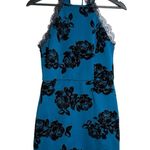 Trixxi  Teal Black Velvet Burnout Floral Lace Halter Dress Y2K Size Juniors 9 Photo 0