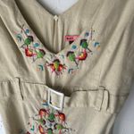 Y2K Max‎ Rave Beige Linen Mini Dress S Embroidered Floral Cottagecore Photo 3