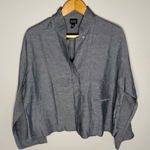 Eileen Fisher  Charcoal Linen Blend Band Collar Button Up Blouse | S Photo 0