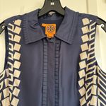 Tory Burch  Silk Navy and Cream Geometric Print Sleeveless Midi Dress Size 6 Photo 7