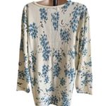 Woman Chrysanthemum White Floral Pullover Sweater 1X Top u Blue Photo 3