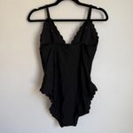 J.Crew NWT  Scalloped One-Piece Swimsuit in Solid Black BF041 Women's M Photo 4