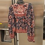 Farm Rio 💕💕 Teal Ainika Charm Long Sleeve Blouse Tropical Floral Print XS NWOT Photo 14