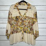 POL  Boho Floral Patchwork Button Front Cream Multicolor Peasant Top Size Small Photo 1