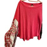 Free People  We the Free Women Small Blossom Thermal Top Red Bandana Sleeves Boho Photo 4