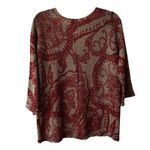 Chico's Paisley Print V-Neck 3/4 Sleeve Sweater Top Tan Coral Size 2 Photo 8