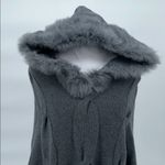 J. McLaughlin  Gray Merino Wool Cape Poncho Rabbit Fur Hood M/L Photo 3