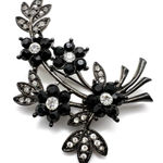 Vintage rhinestone floral brooch‎ stunning statement even black tie Black Photo 0