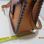 Rebecca Minkoff  Leather Midnighter Messenger Crossbody Tan Blue Trim Boho Bag Photo 3